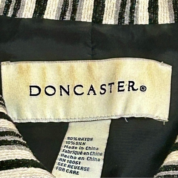 Doncaster Black & White Striped Silk Blend Jacket - Size Medium - Picture 3 of 5